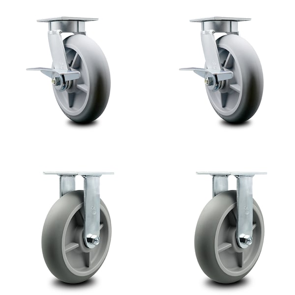 8 Inch Kingpinless Thermoplastic Rubber Wheel Swivel Caster Swivel 2 Rigid, 2PK